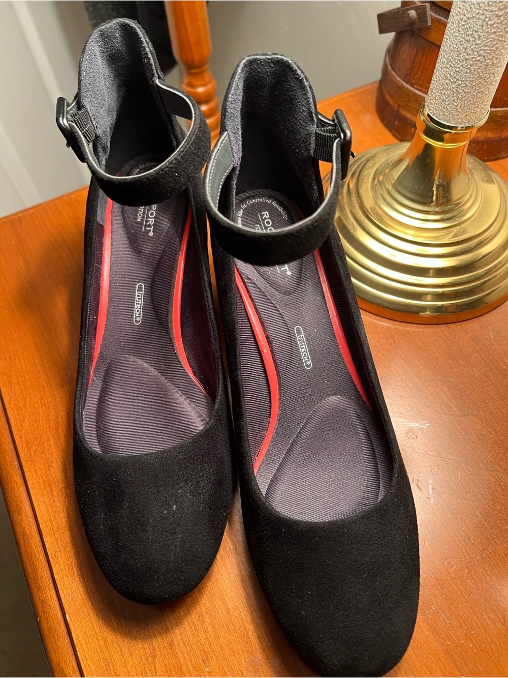 Rockport Suede Leather Black Ankle-Strap Comfort Heels